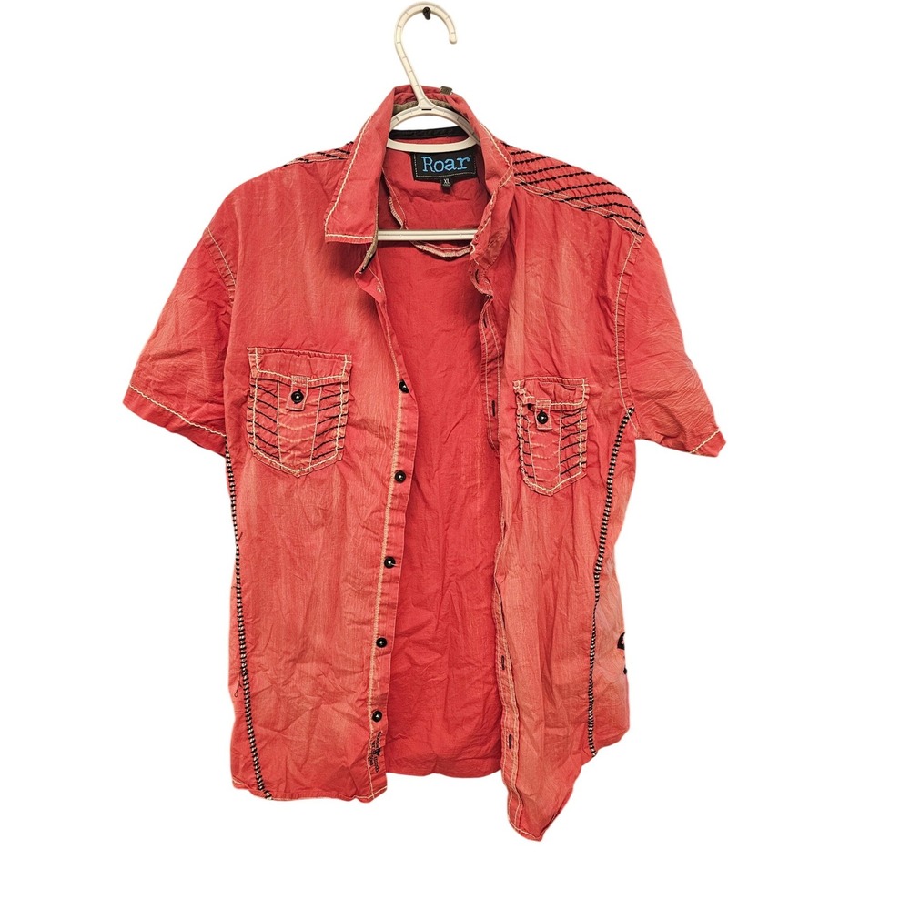 Roar Deuce Jr Mens XL Red Short Sleeve Button Down Shirt Heavy Stitch W90028JR‎